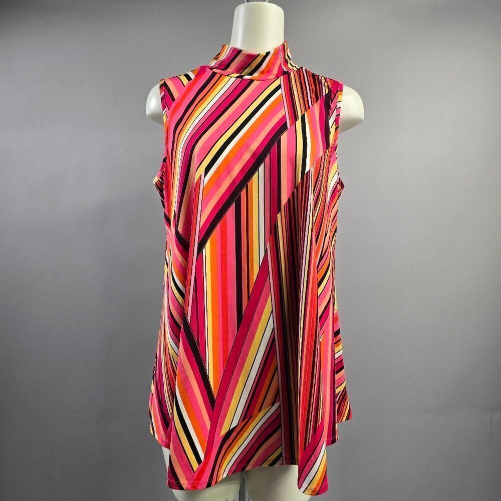 New Directions Multicolor Geometric Sleeveless Blouse R5